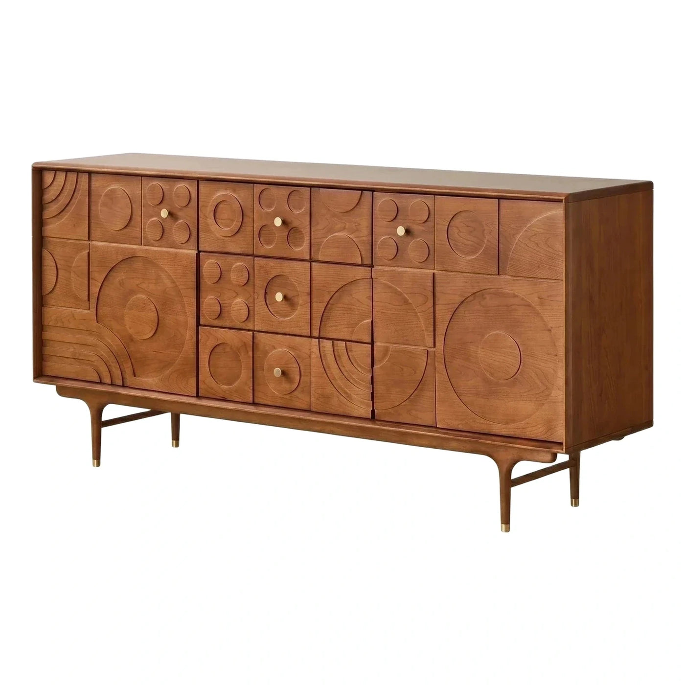 Geometric Carved Wood Sideboard with Tapered Legs