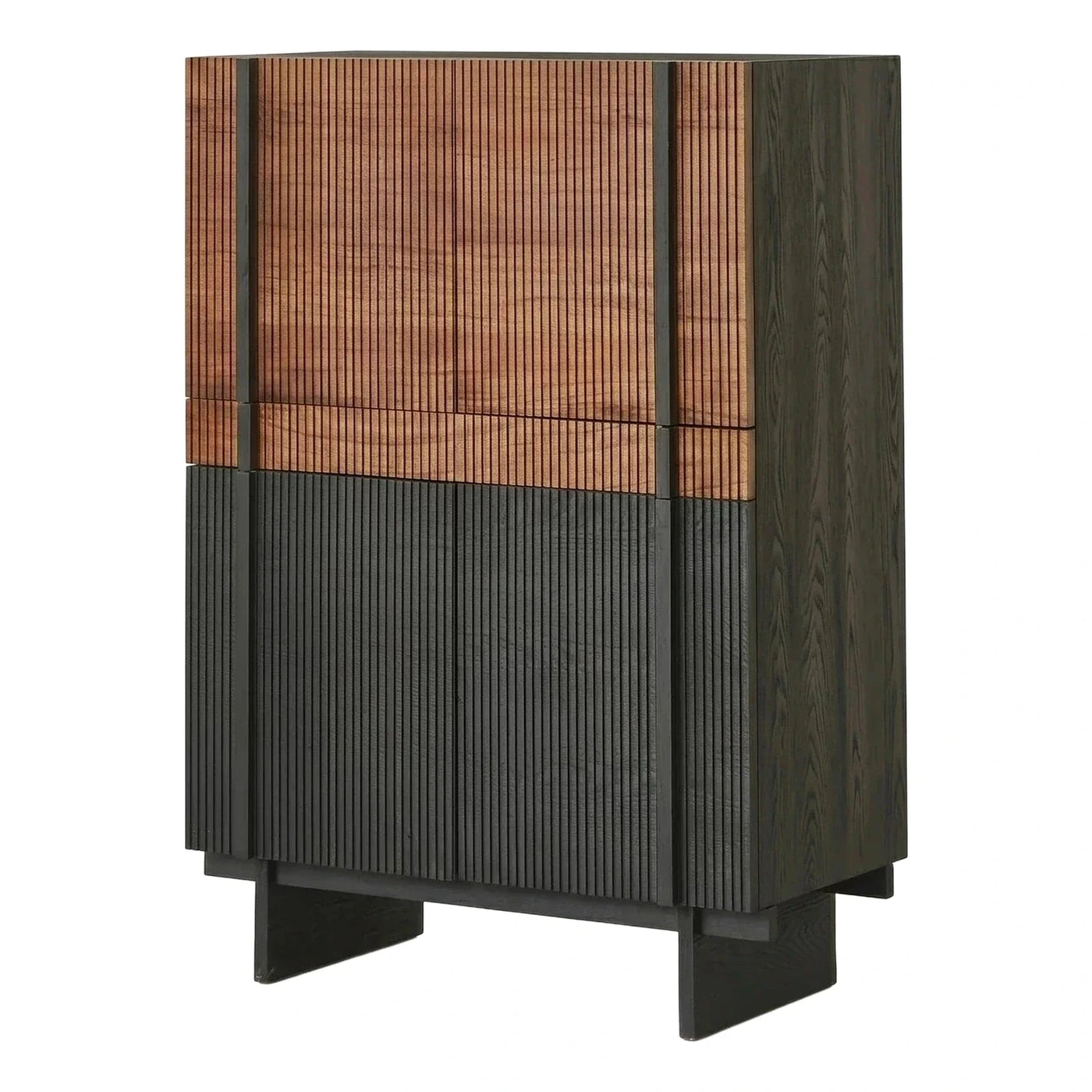 Modern Two-Tone Fluted Wood Sideboard Cabinet