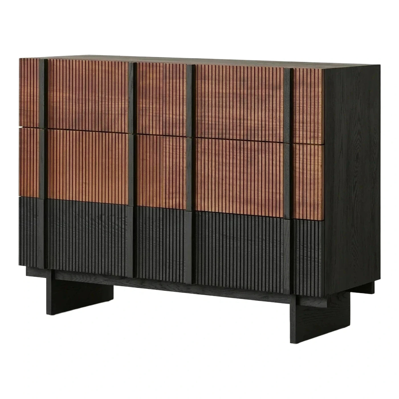 Modern Two-Tone Fluted Wood Sideboard Cabinet