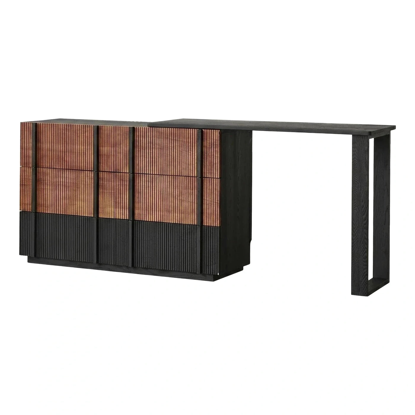 Two-Tone Fluted Wood Sideboard with Desk Extension