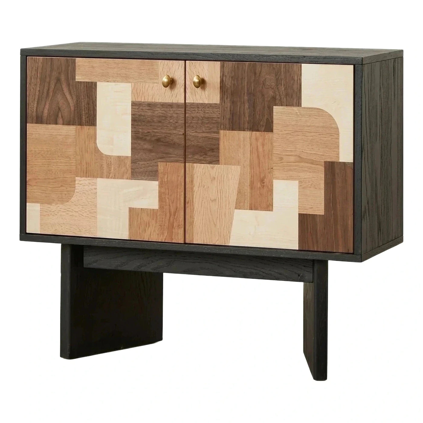 Modern Geometric Wood Patchwork Sideboard Cabinet