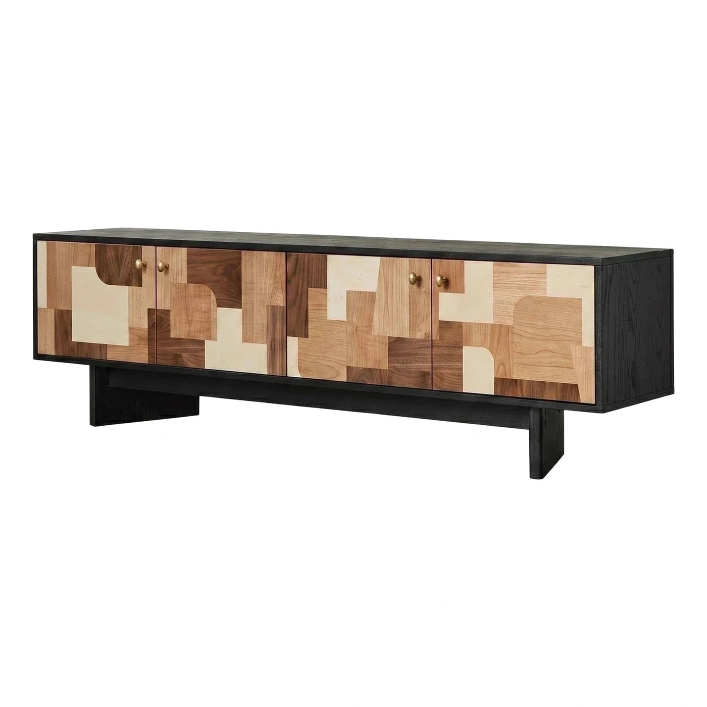 Modern Patchwork Wood Sideboard with Black Frame