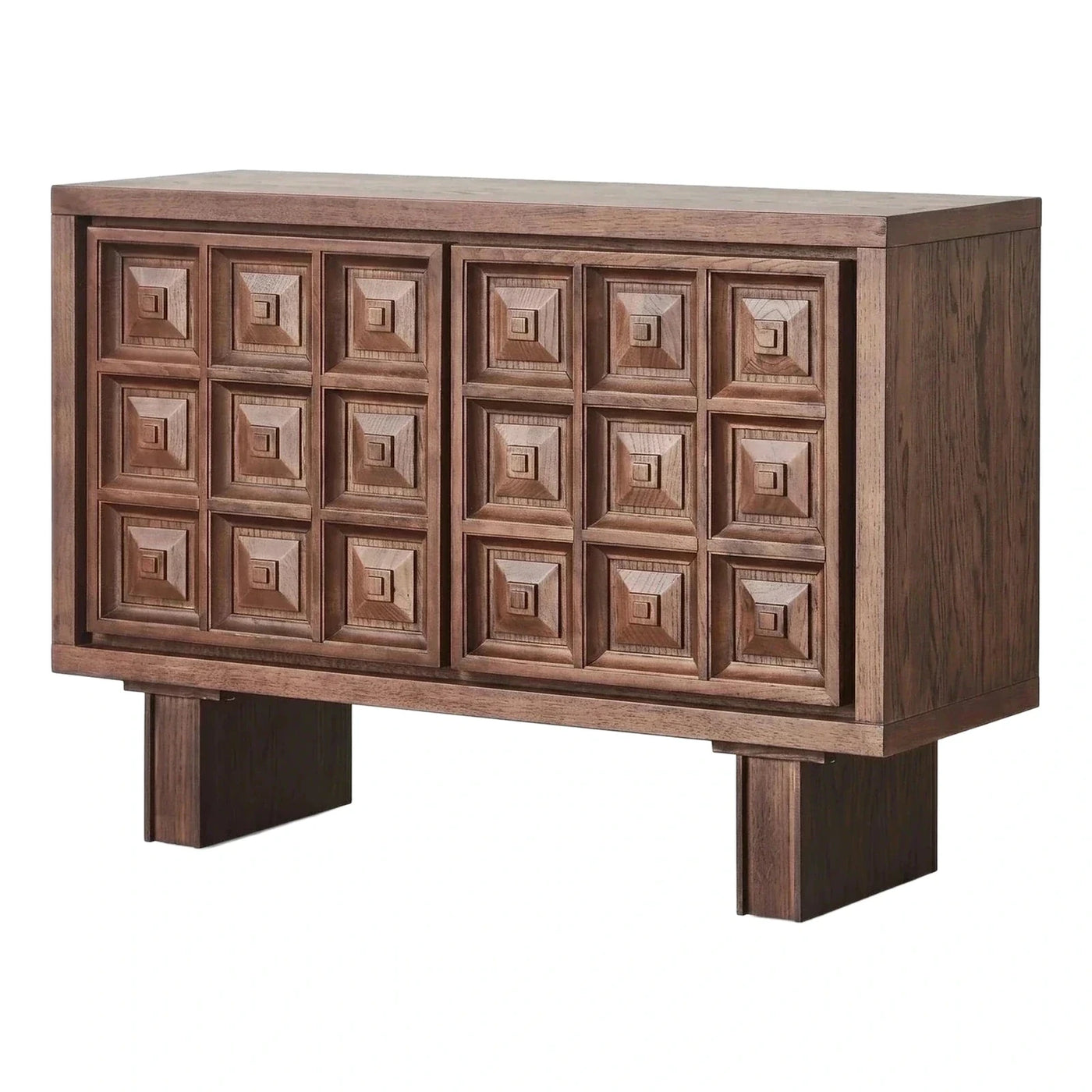 Dark Wood Sideboard with Geometric Square Panel Doors