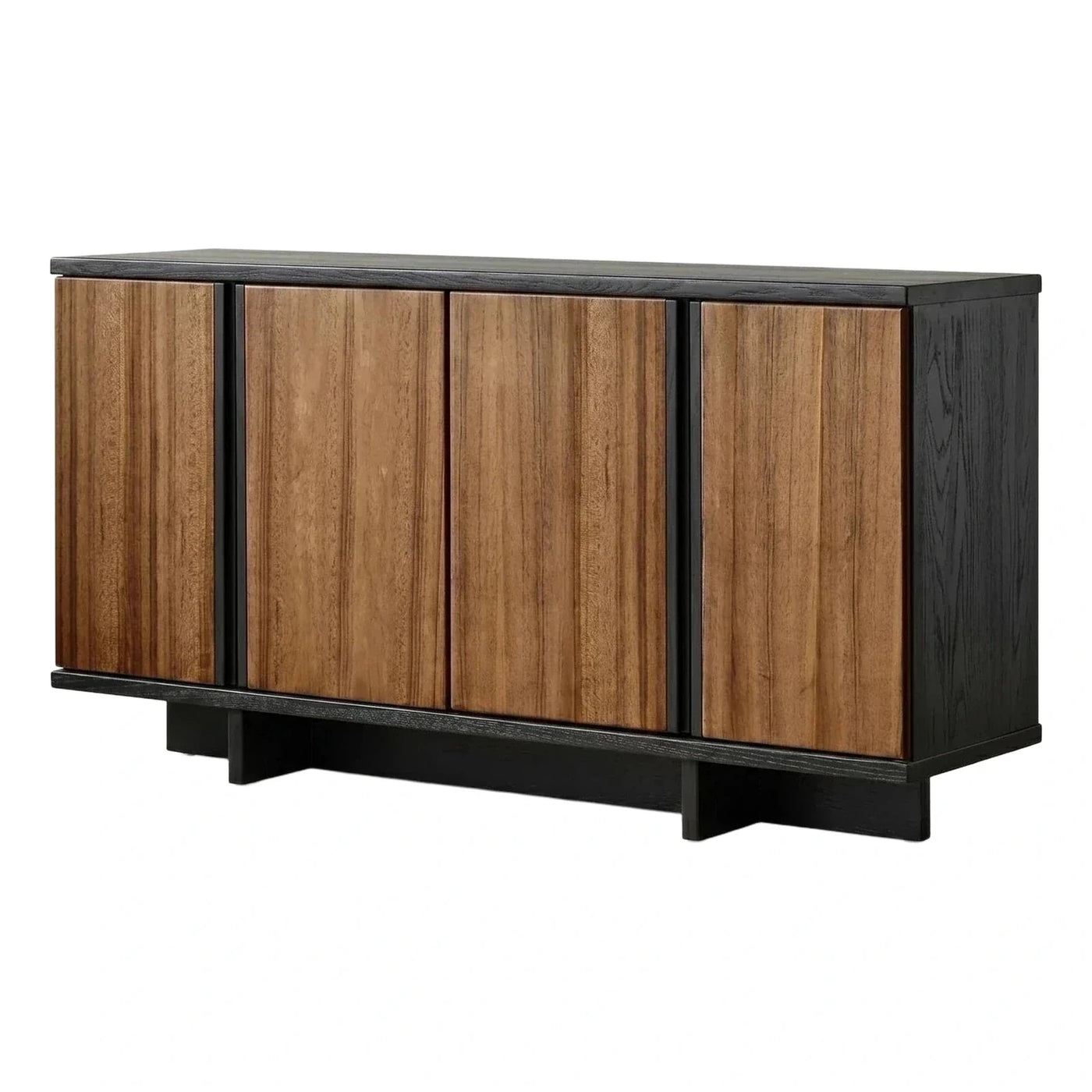 Four Door Sideboard Black Frame Walnut Wood Doors