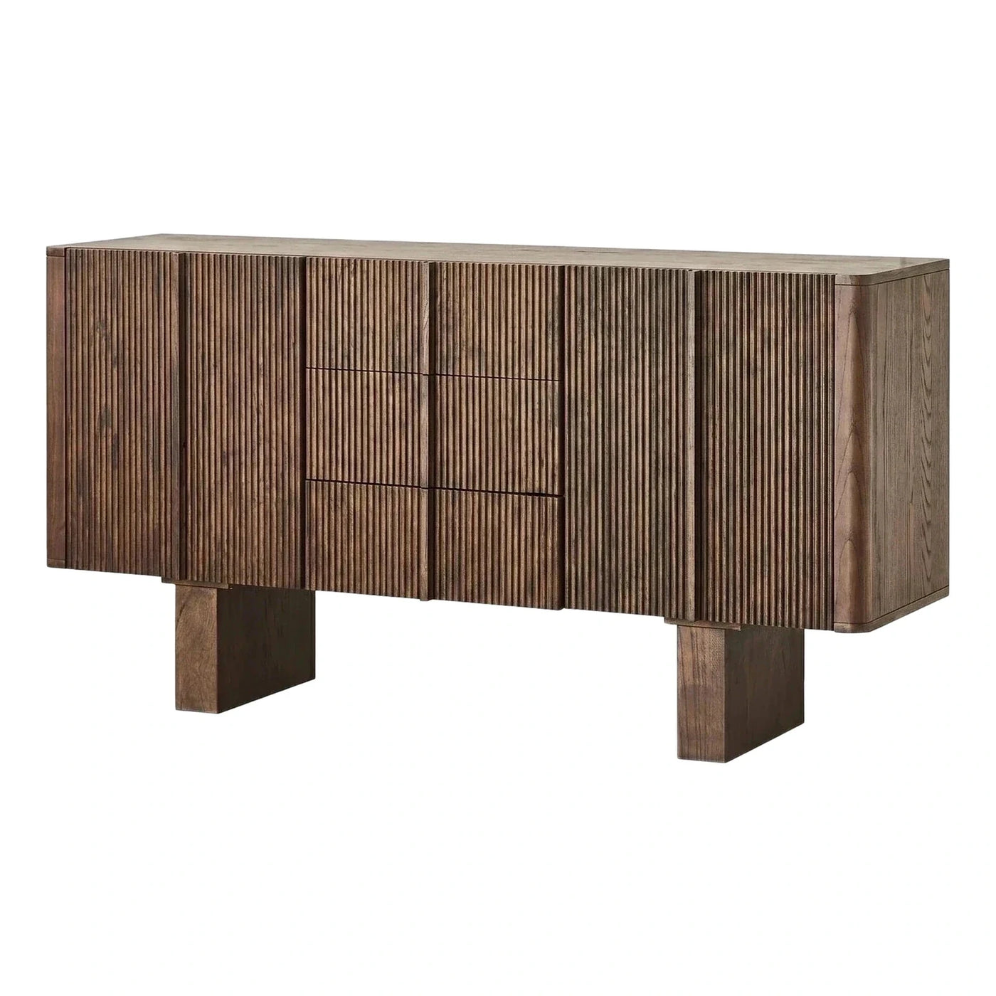 Modern Dark Wood Fluted Sideboard Cabinet