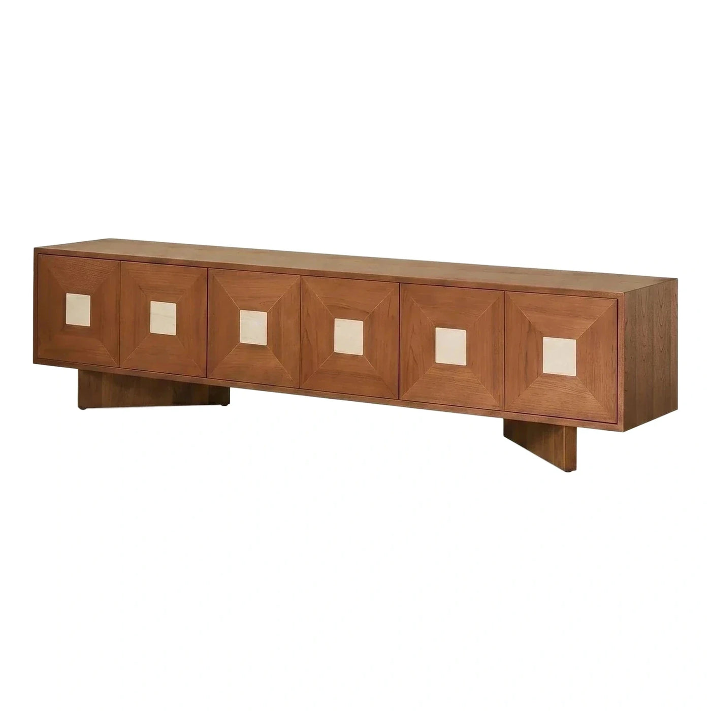 Six-Door Wooden Sideboard with Geometric Square Inlays