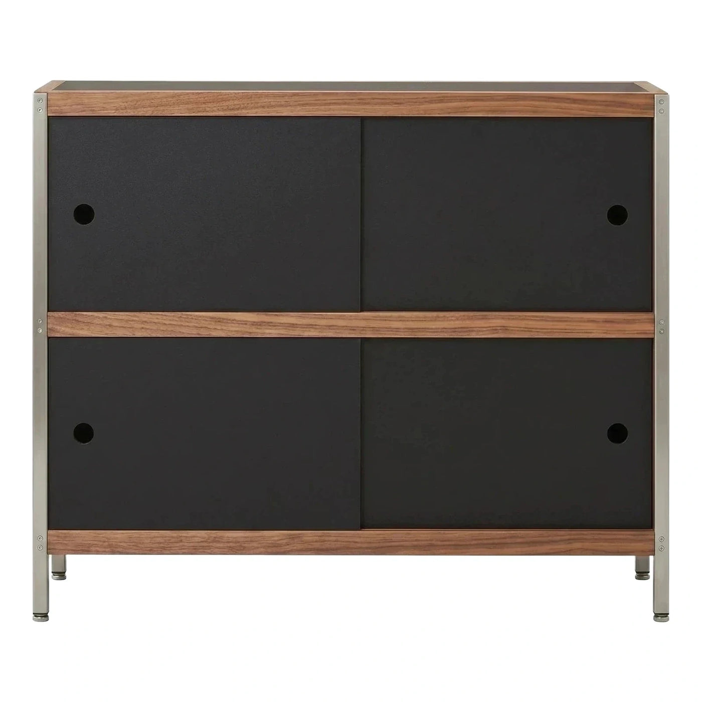 Modern Industrial Sideboard with Black Doors and Wood Trim