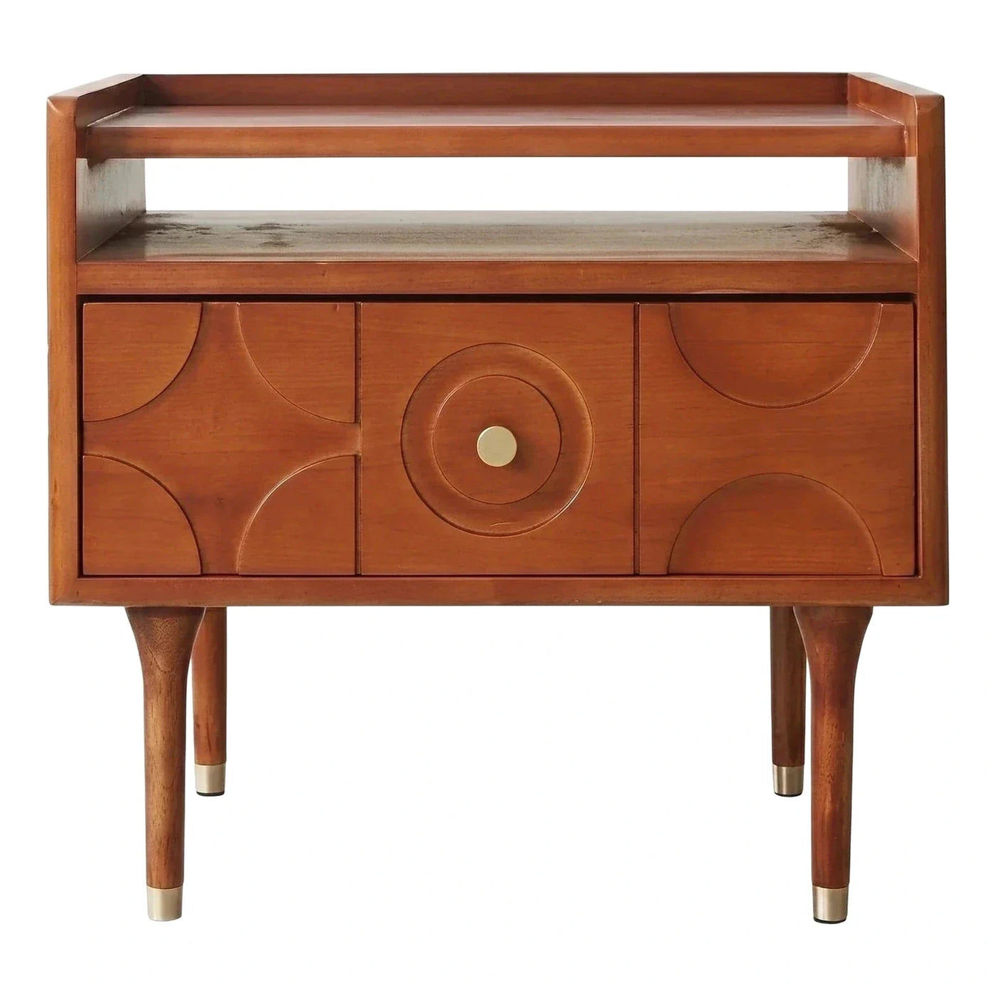 Mid-Century Modern Wood Sideboard with Geometric Drawers