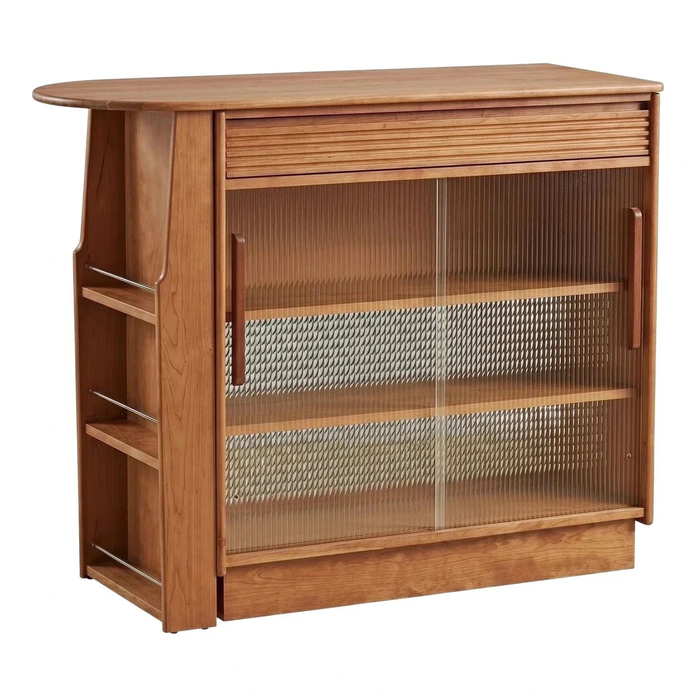 Wooden Sideboard with Tambour Door and Fluted Glass
