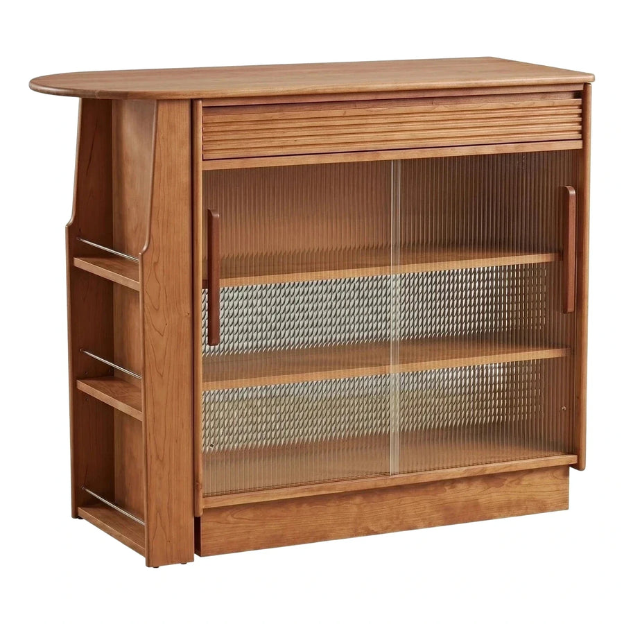 Wooden Sideboard with Tambour Door and Fluted Glass
