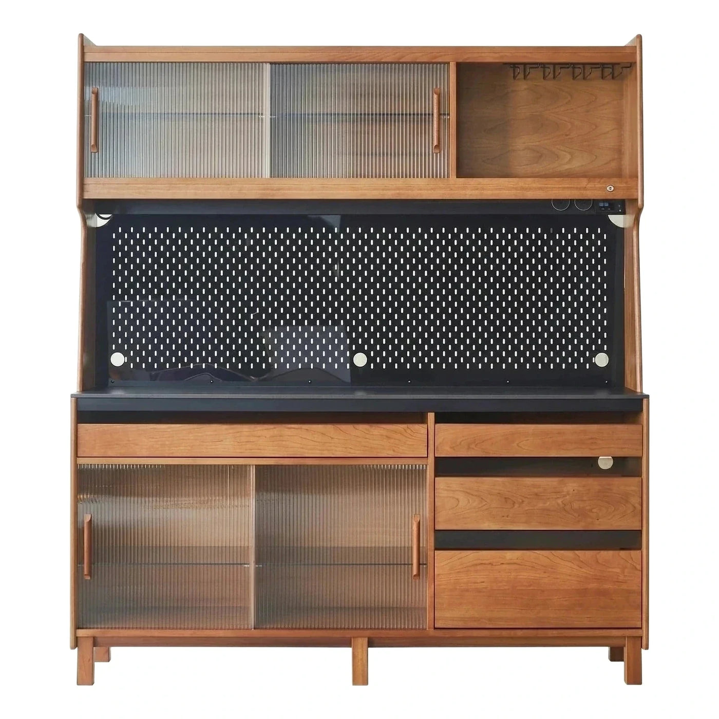 Wood Sideboard with Fluted Glass and Pegboard