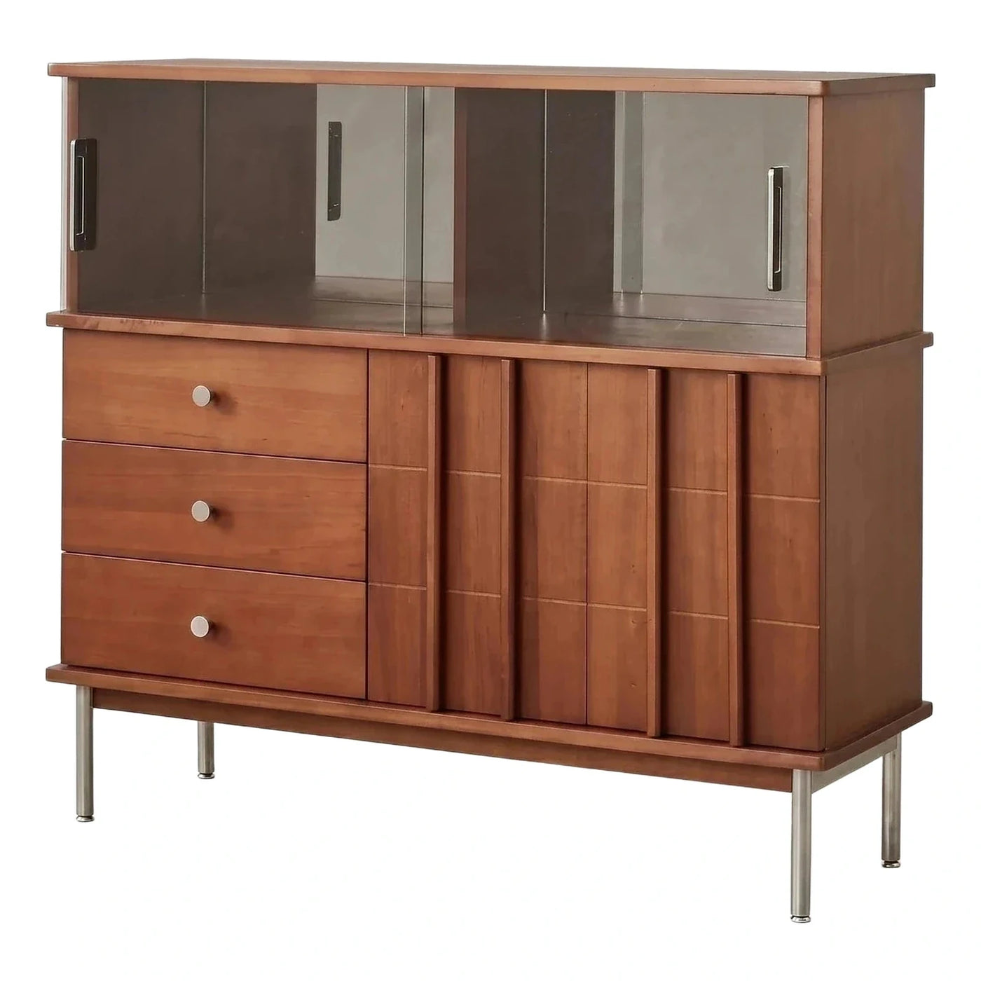 Wooden Sideboard with Glass Display Cabinet and Drawers