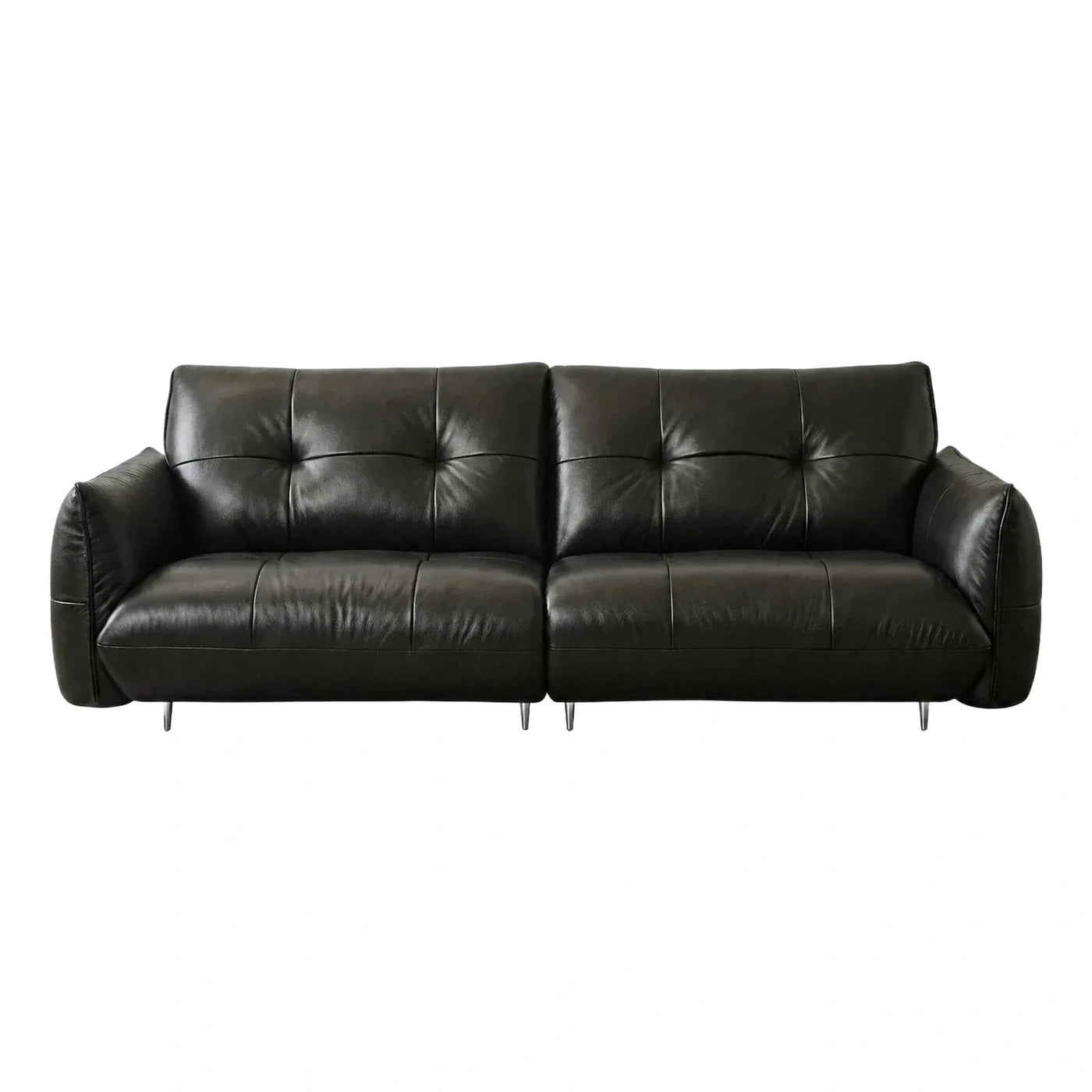 Modern Black Leather Sectional Sofa with Metal Legs