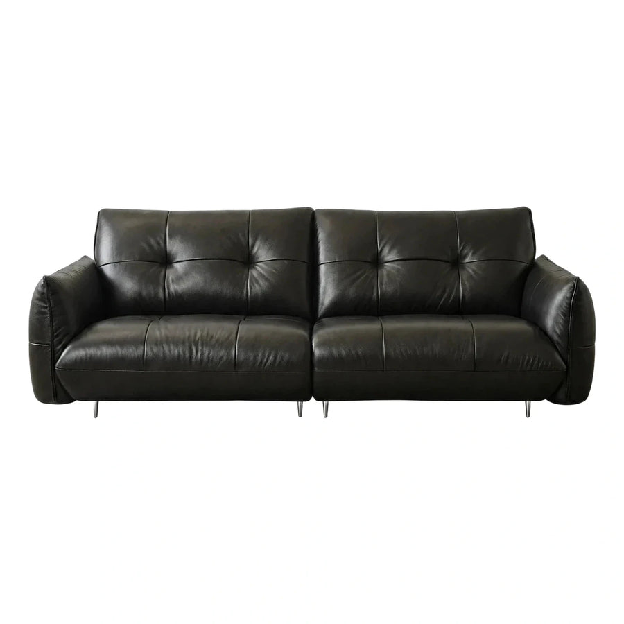 Modern Black Leather Sectional Sofa with Metal Legs