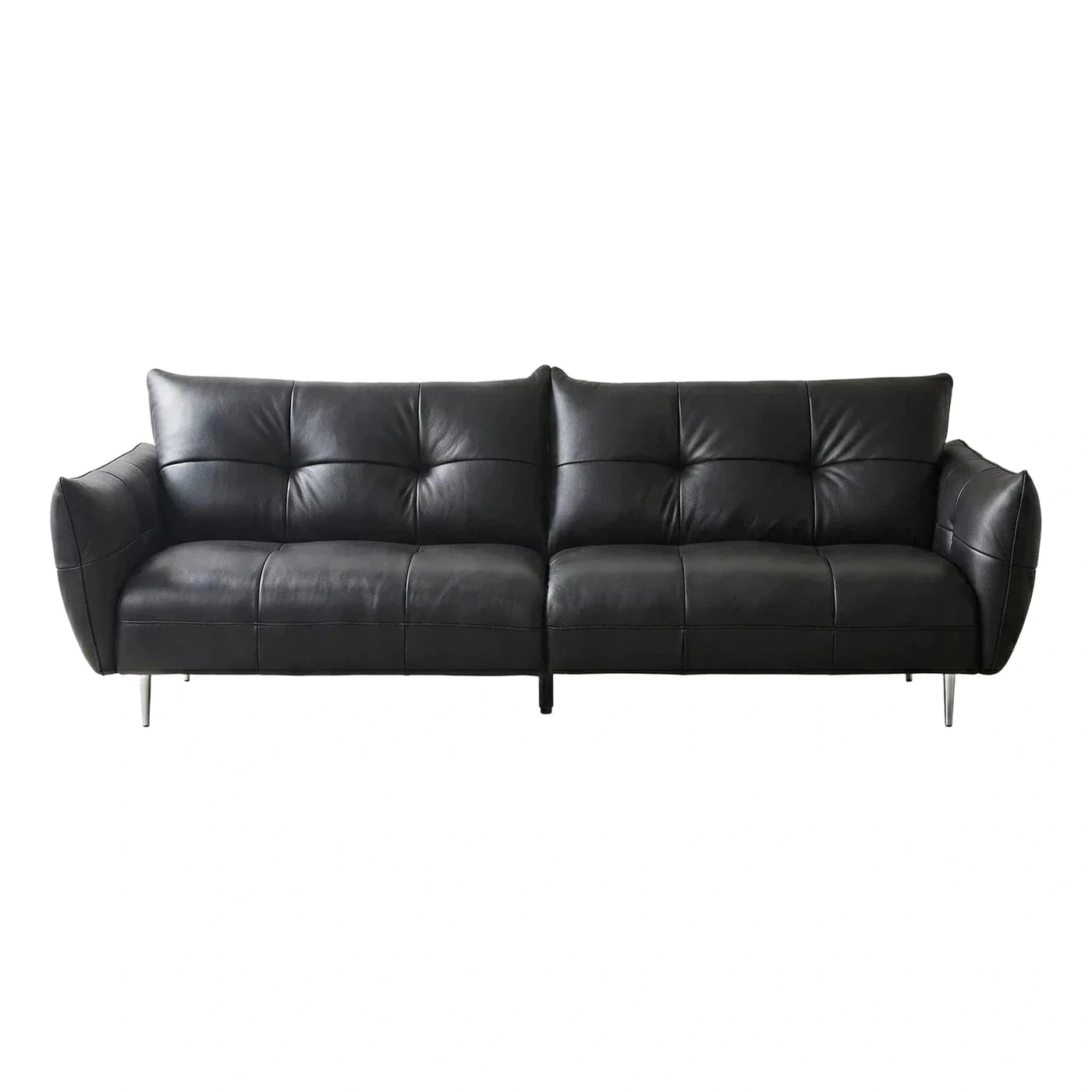 Black Leather Modern Sectional Sofa with Tufted Back