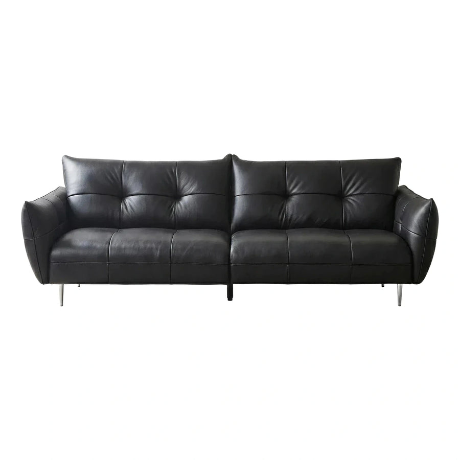 Black Leather Modern Sectional Sofa with Tufted Back
