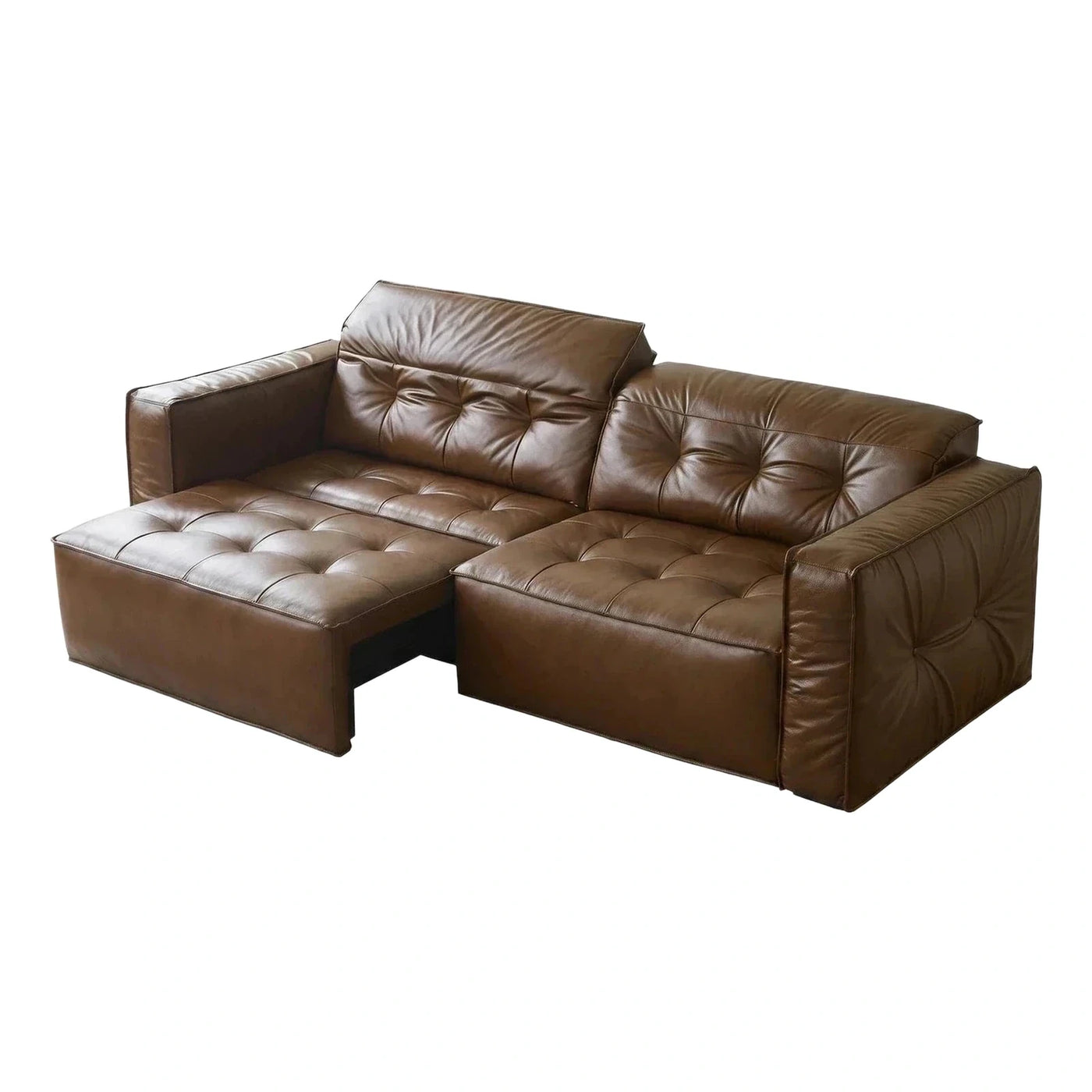 Modern Brown Leather Tufted Sectional Sofa