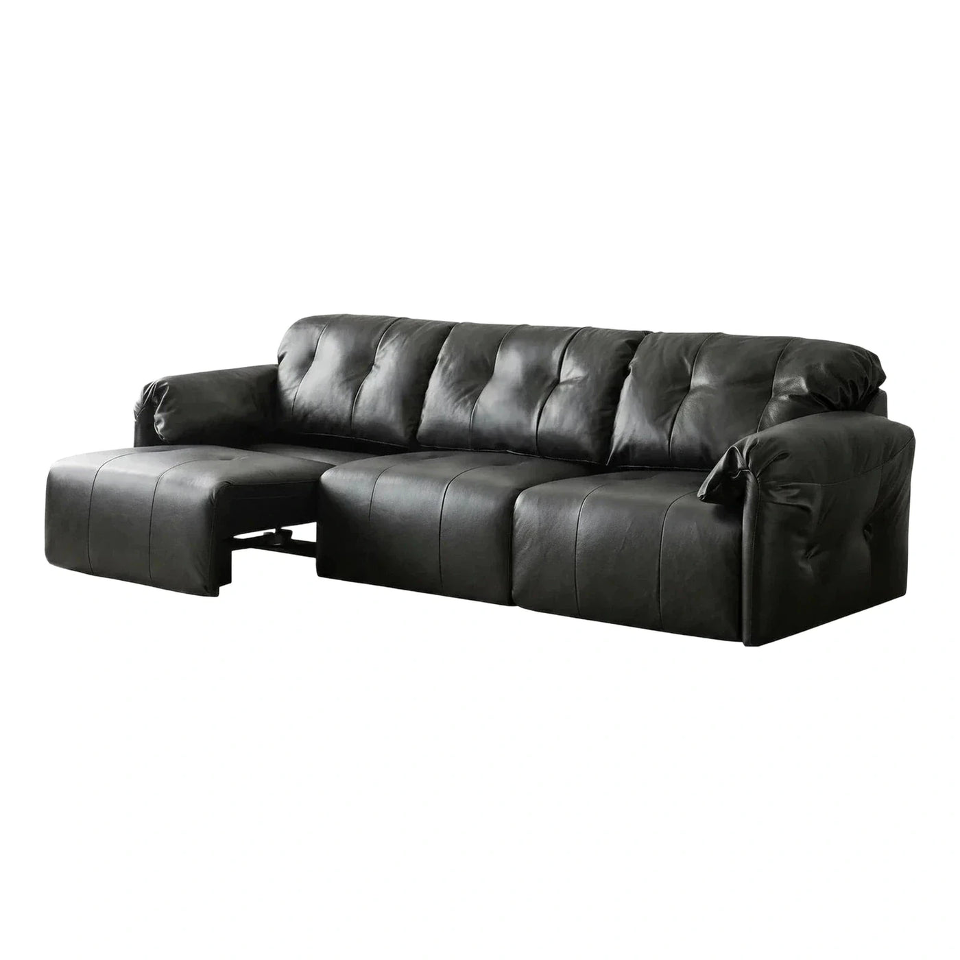 Modern Black Leather Sectional Sofa with Chaise