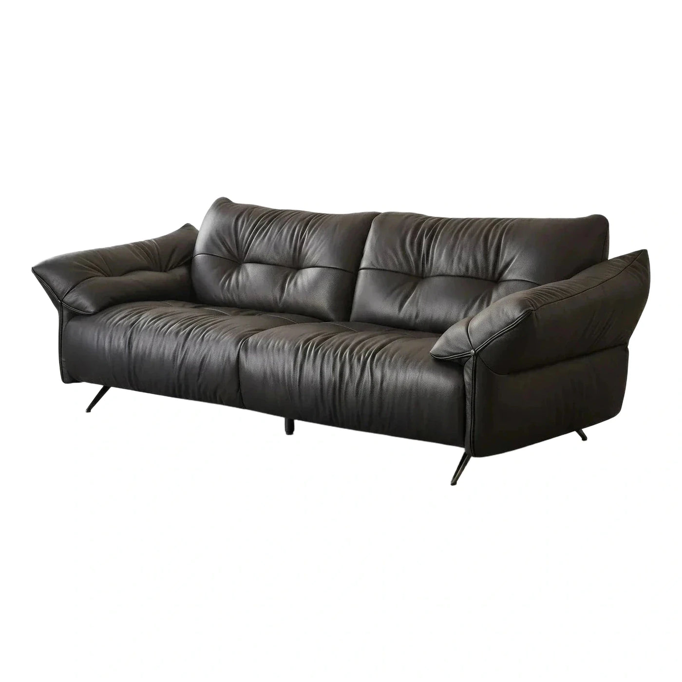 Modern Black Leather Three-Seater Sofa
