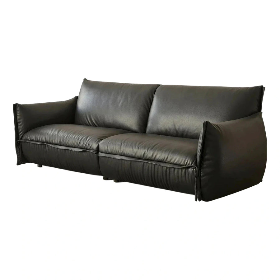 Modern Black Leather Sofa with Low Profile