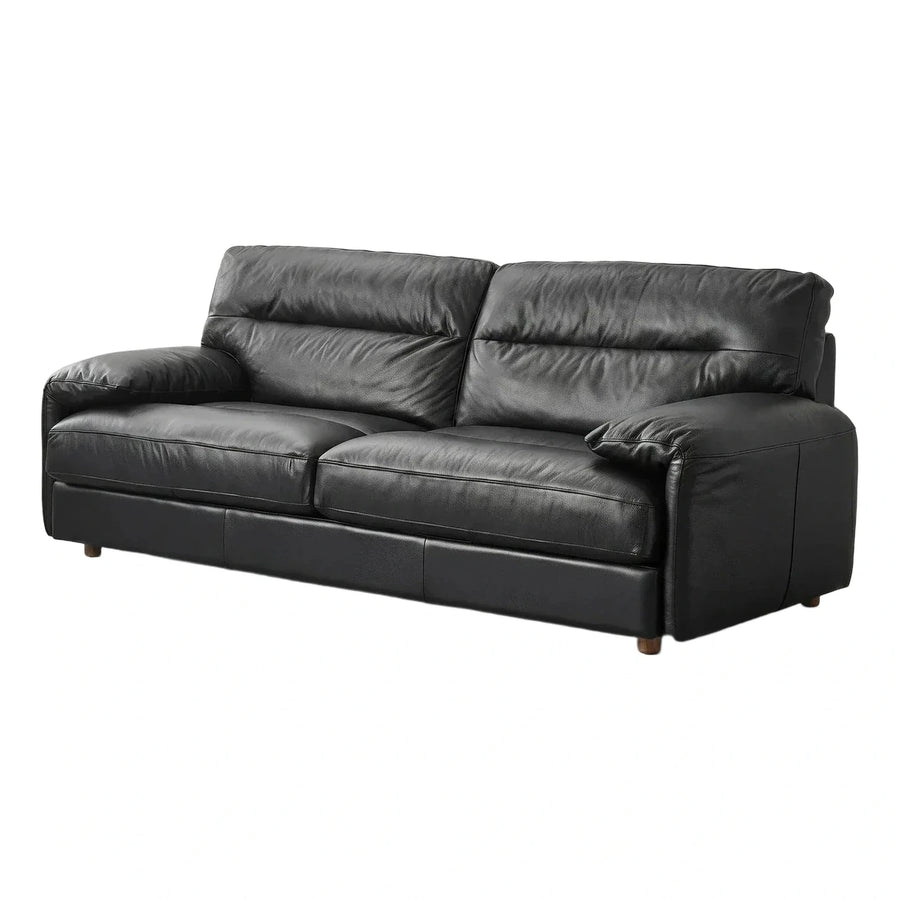 Modern Black Leather Sofa with Wooden Legs