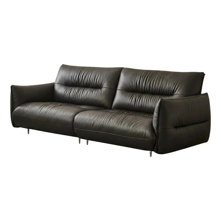 Modern Black Leather Sofa with Tapered Metal Legs