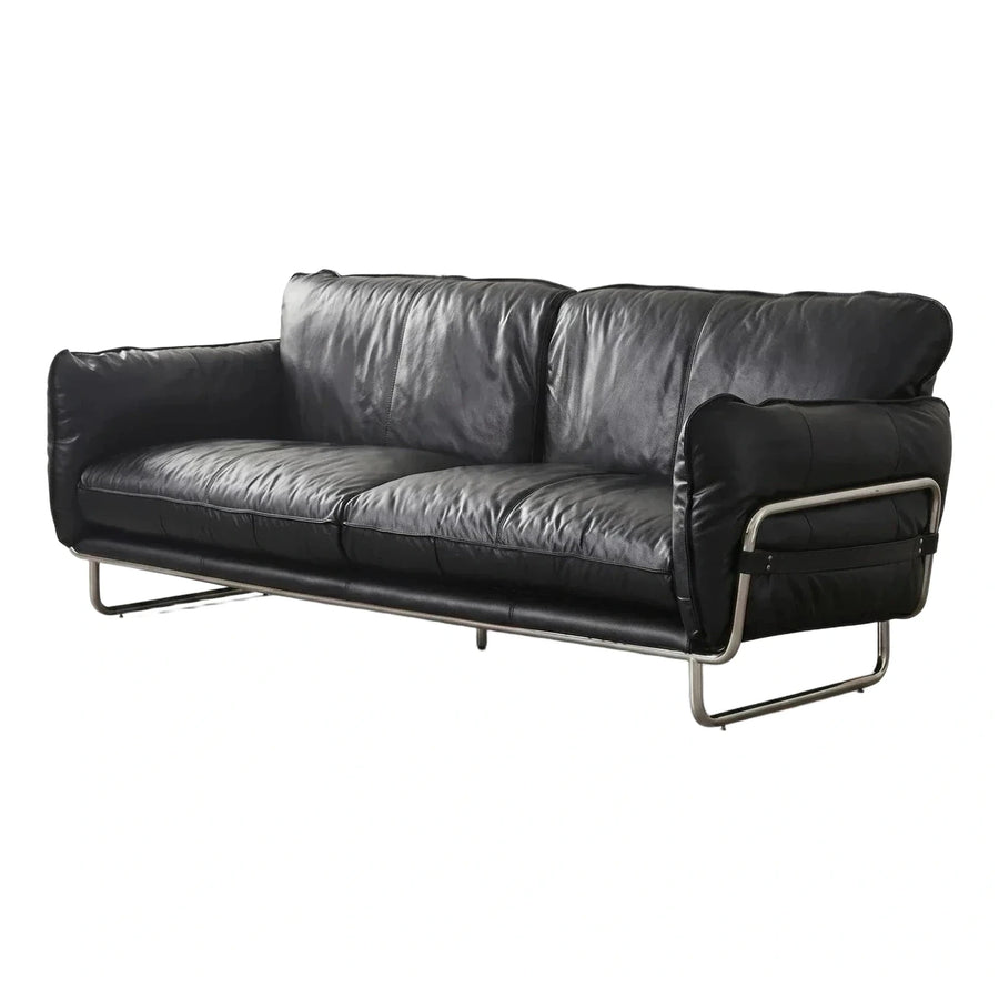 Modern Black Leather Sofa with Metal Frame