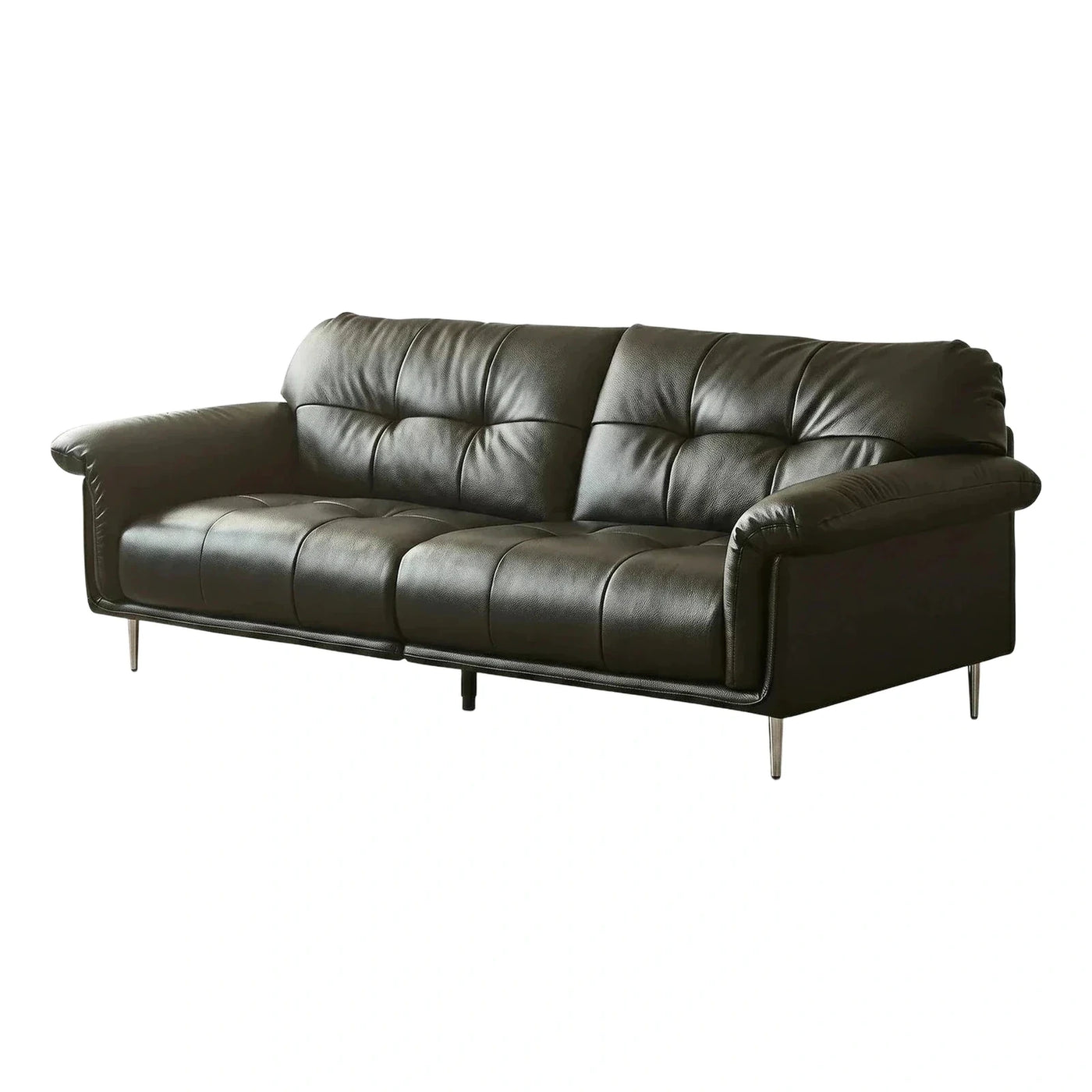 Modern Dark Brown Leather Sofa with Metal Legs