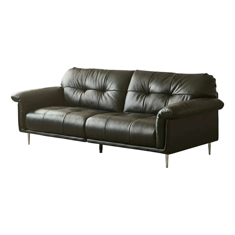 Modern Dark Brown Leather Sofa with Metal Legs