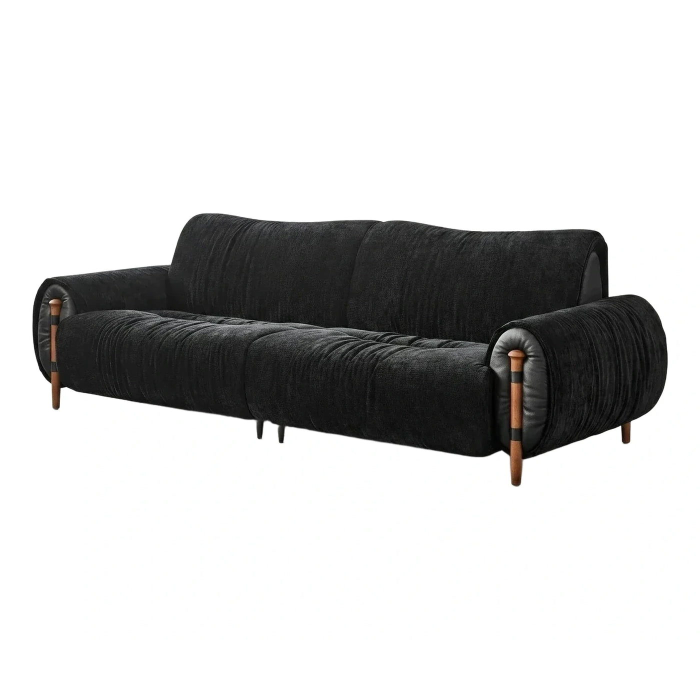 Modern Black Textured Fabric Sofa With Wooden Legs