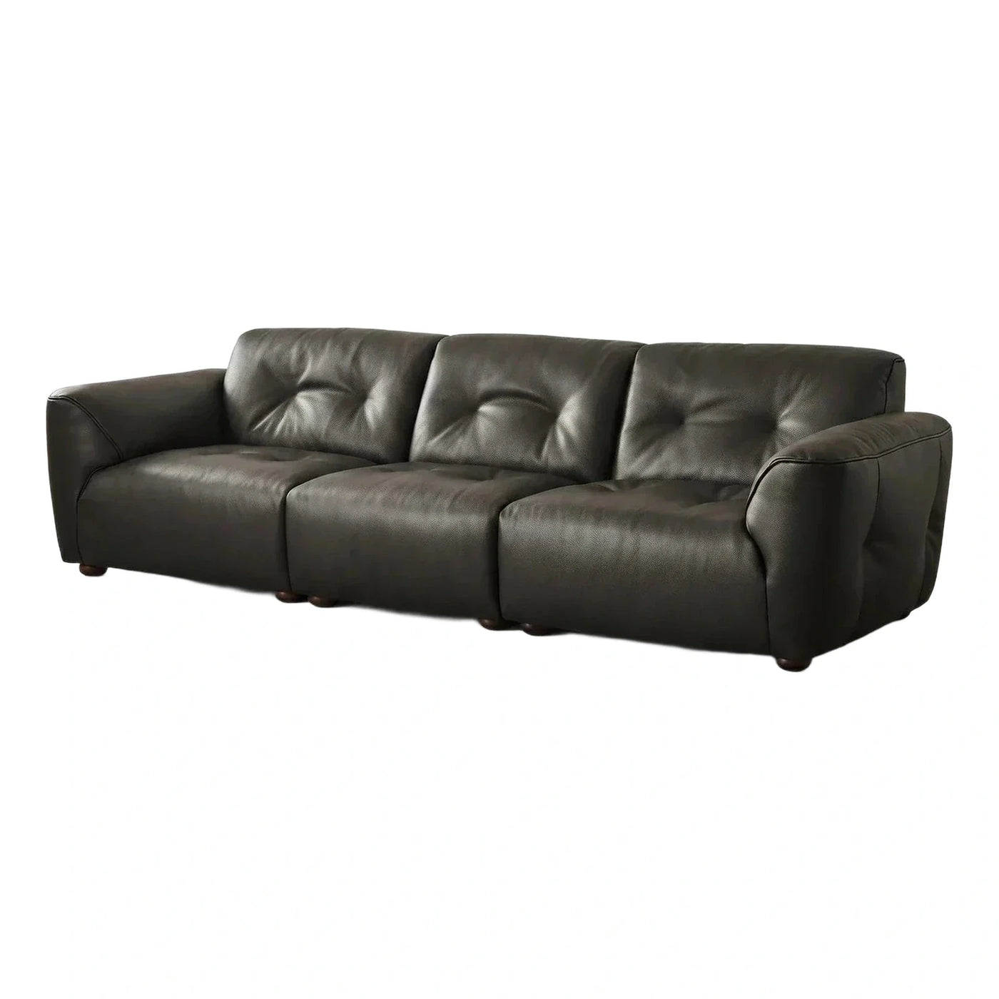 Dark Brown Leather Sofa with Tufted Back Cushions