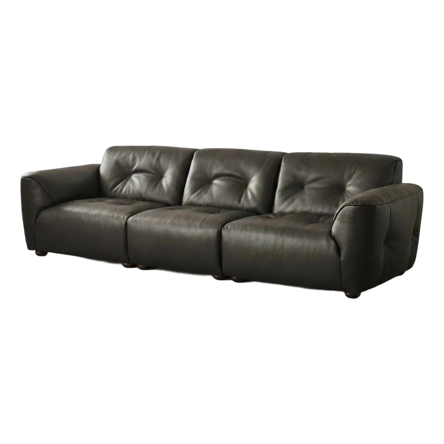 Dark Brown Leather Sofa with Tufted Back Cushions