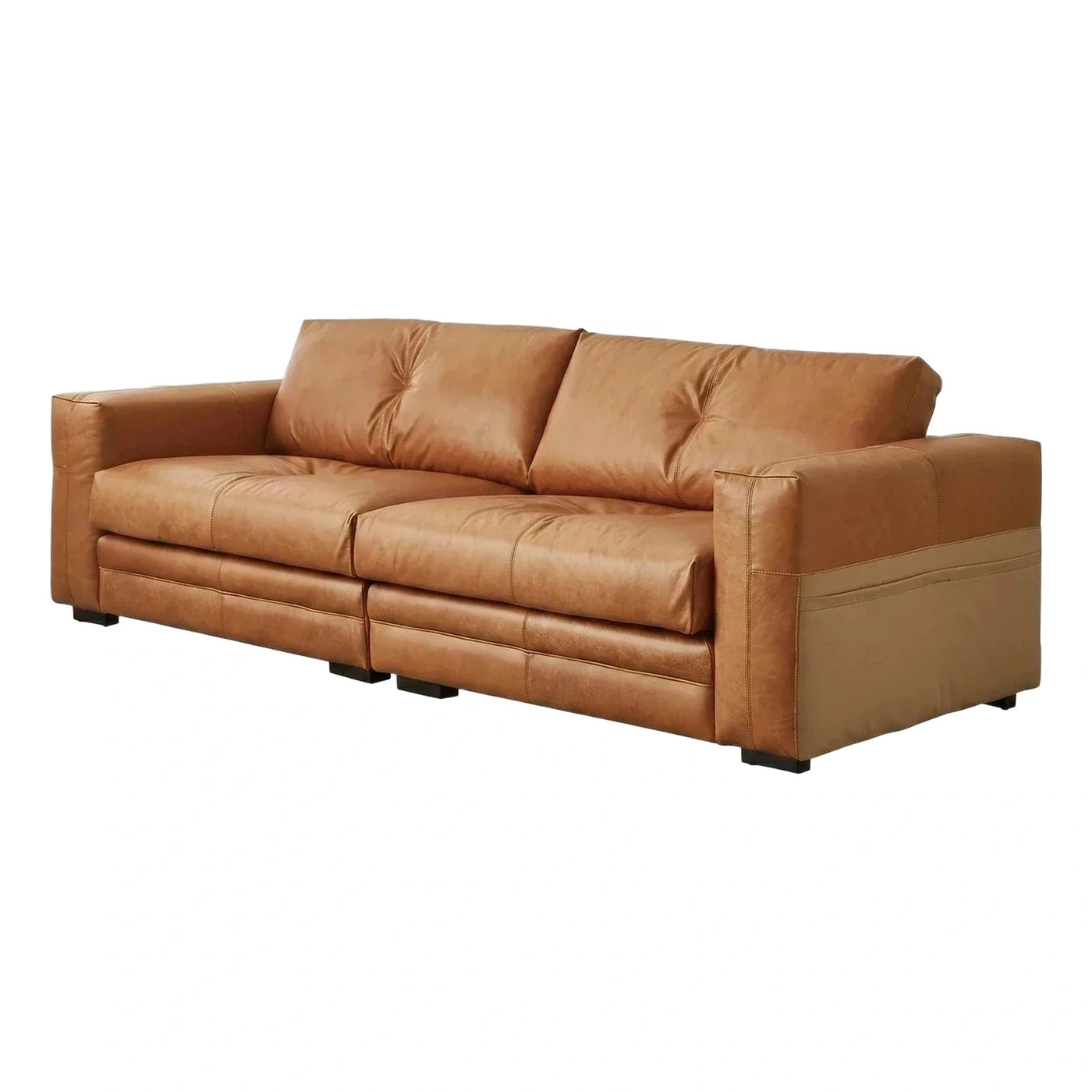 Modern Tan Leather Three Seater Sofa
