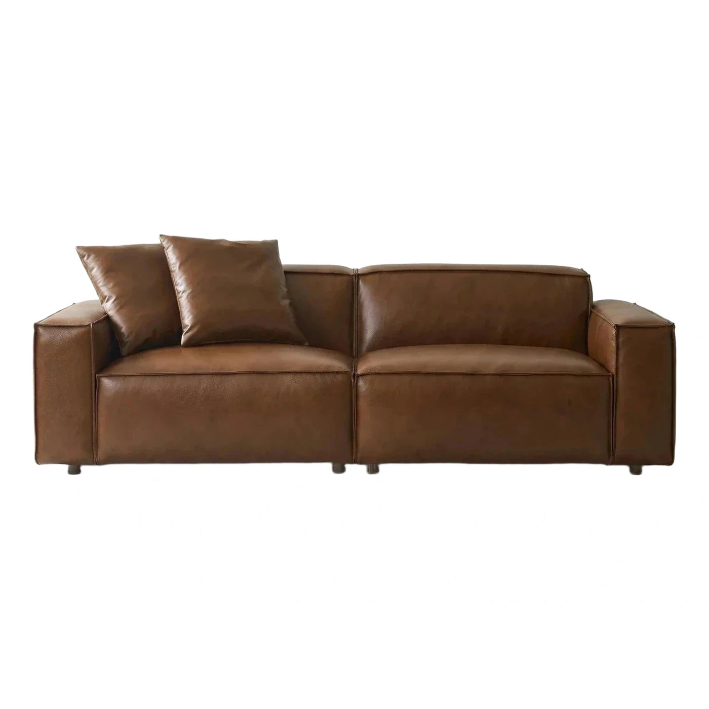 Modern Brown Leather Modular Sofa With Pillows