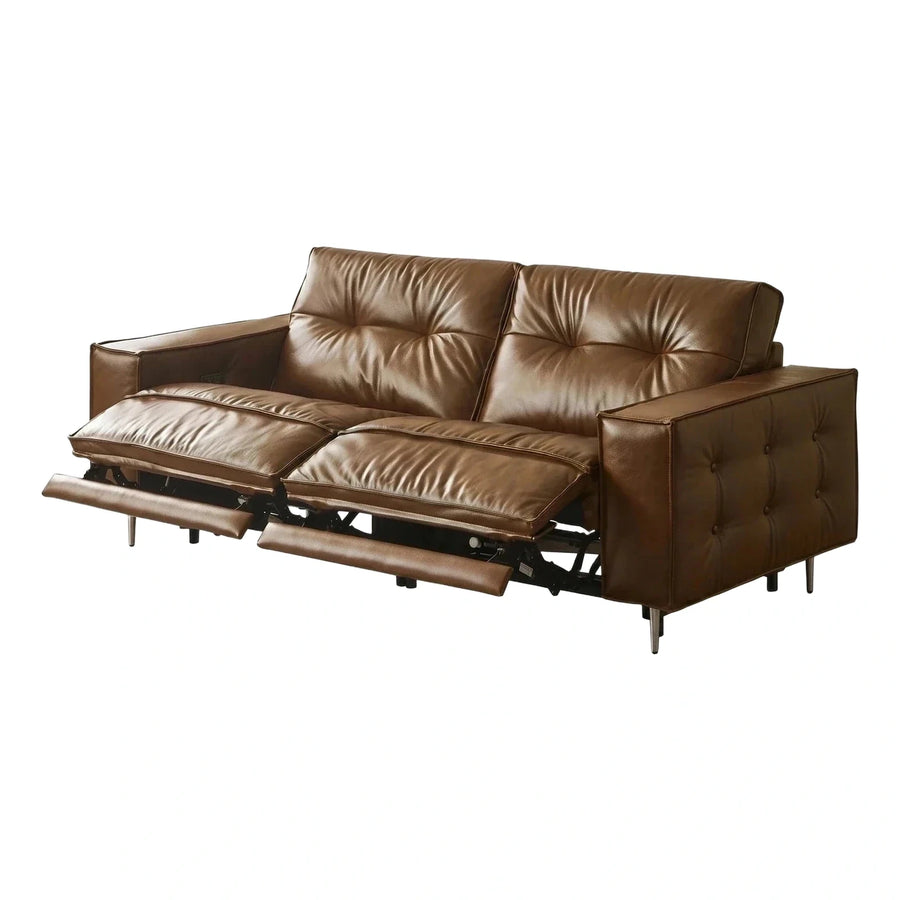 Modern Brown Leather Dual Reclining Sofa