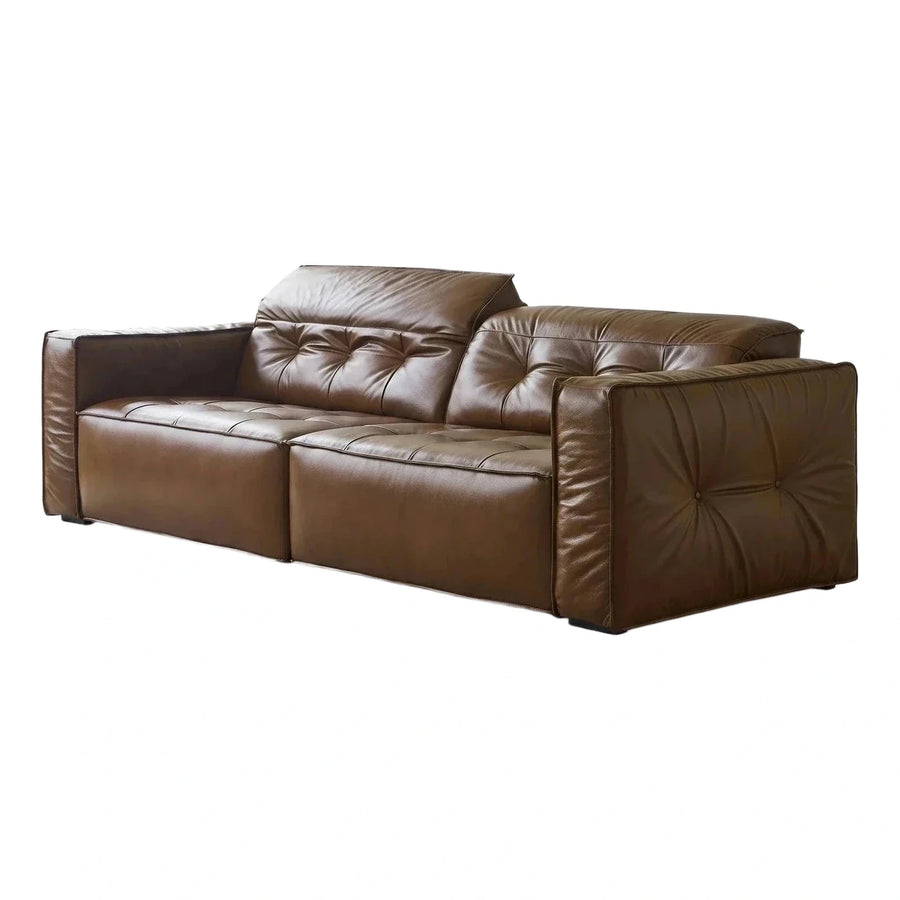 Modern Brown Leather Tufted Sofa