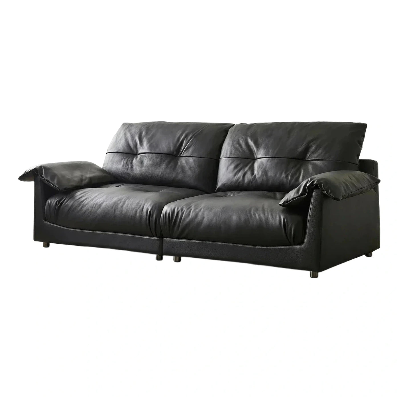 Modern Black Leather Sofa with Loose Cushions