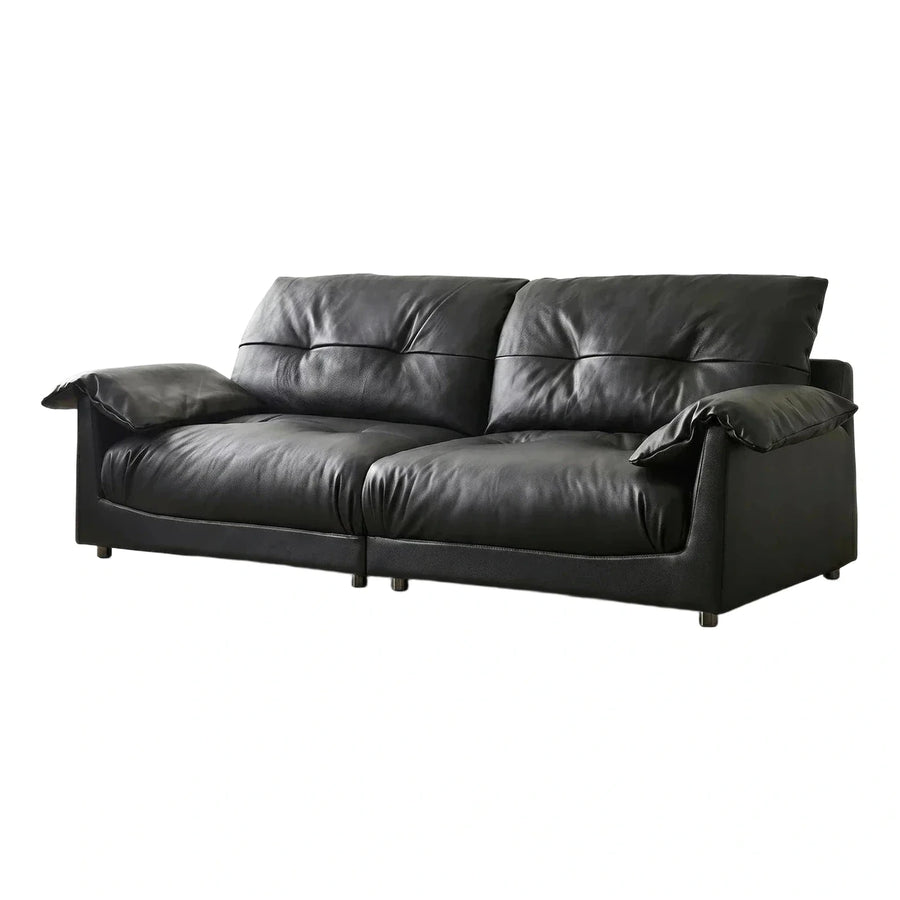 Modern Black Leather Sofa with Loose Cushions