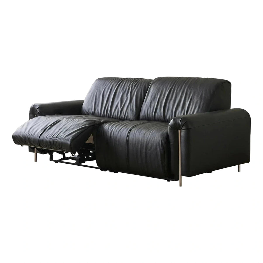 Modern Black Leather Reclining Sofa with Metal Legs