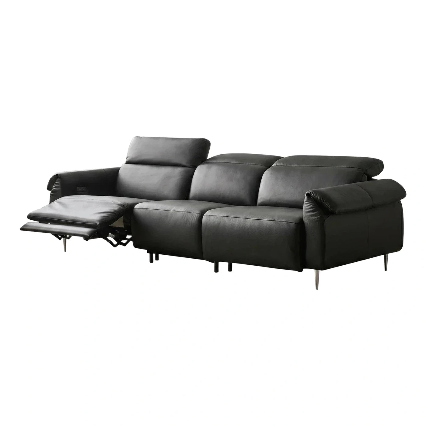 Modern Black Leather Power Reclining Sofa