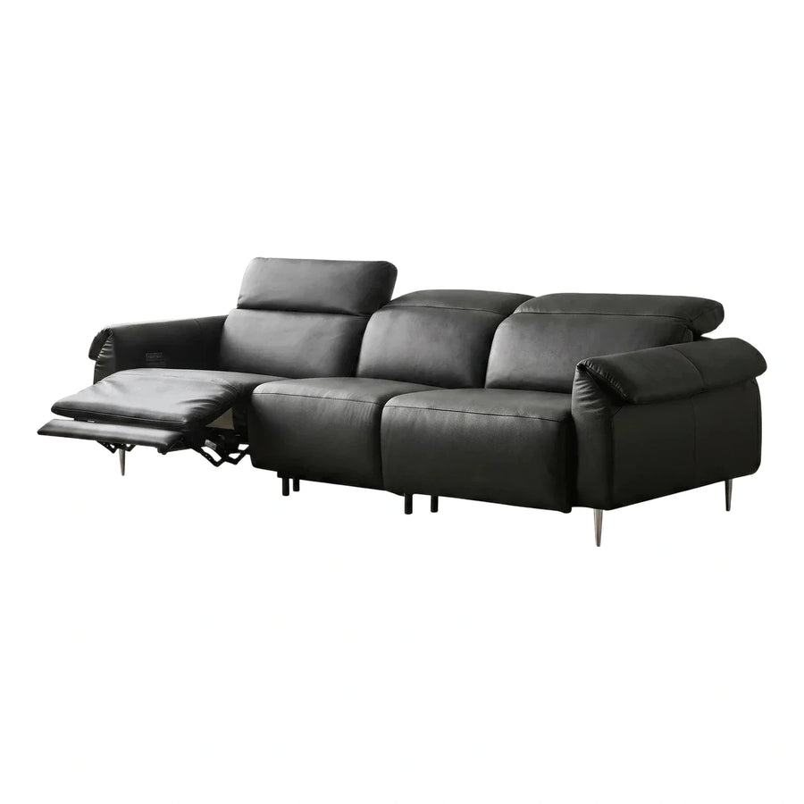 Modern Black Leather Power Reclining Sofa