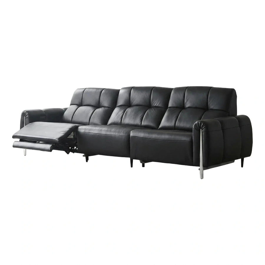 Modern Black Leather Reclining Sofa with Metal Accents