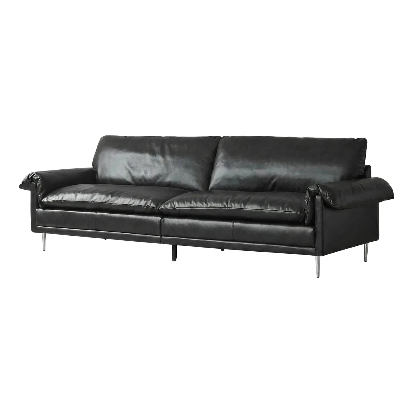 Modern Black Leather Three-Seater Sofa