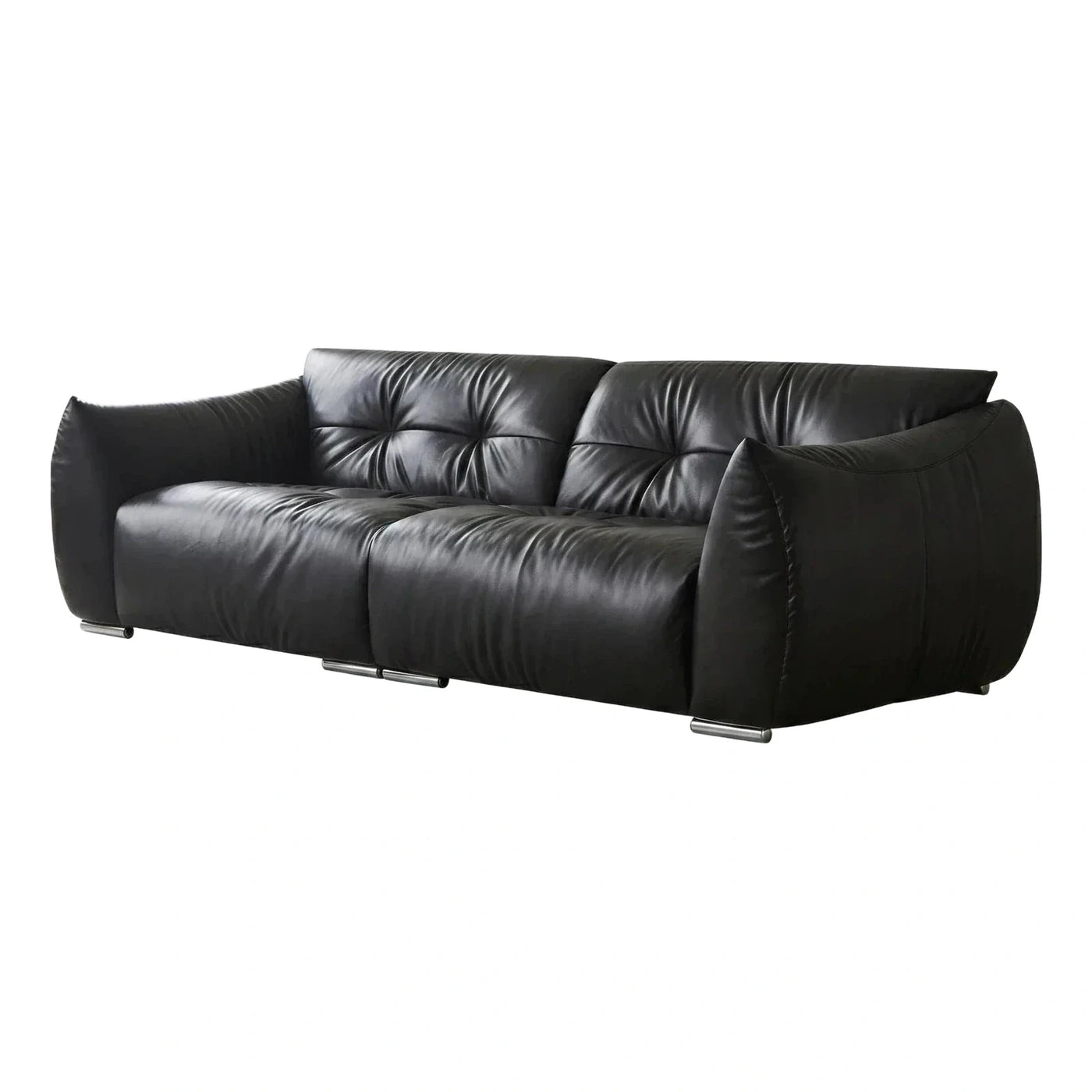Modern Black Leather Sofa with Tufted Backrest