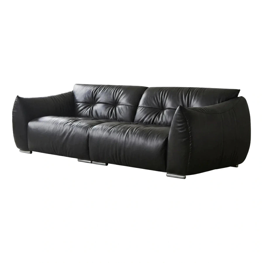 Modern Black Leather Sofa with Tufted Backrest