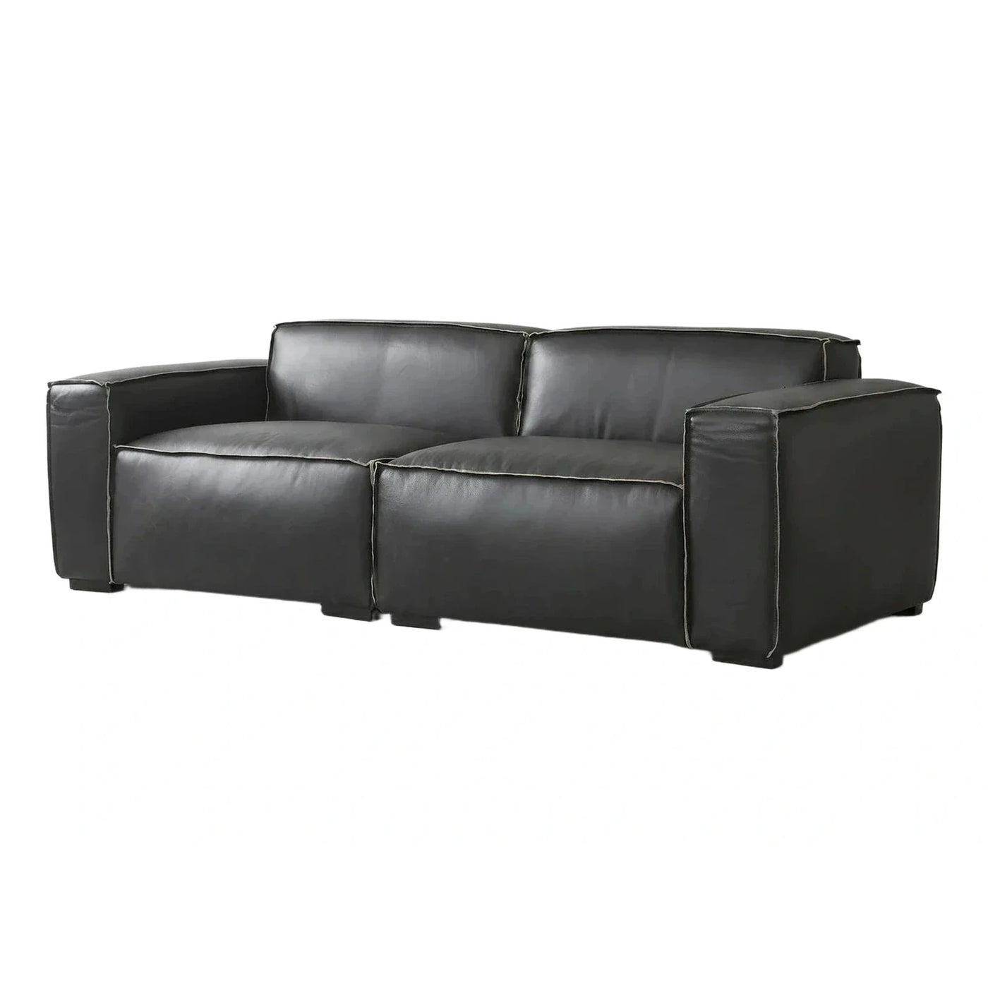 Modern Black Leather Sofa with Contrast Stitching