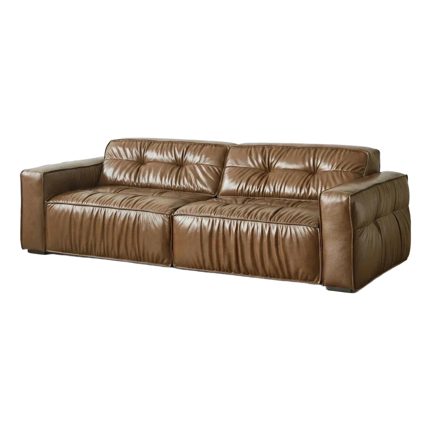 Modern Brown Leather Low Profile Sofa