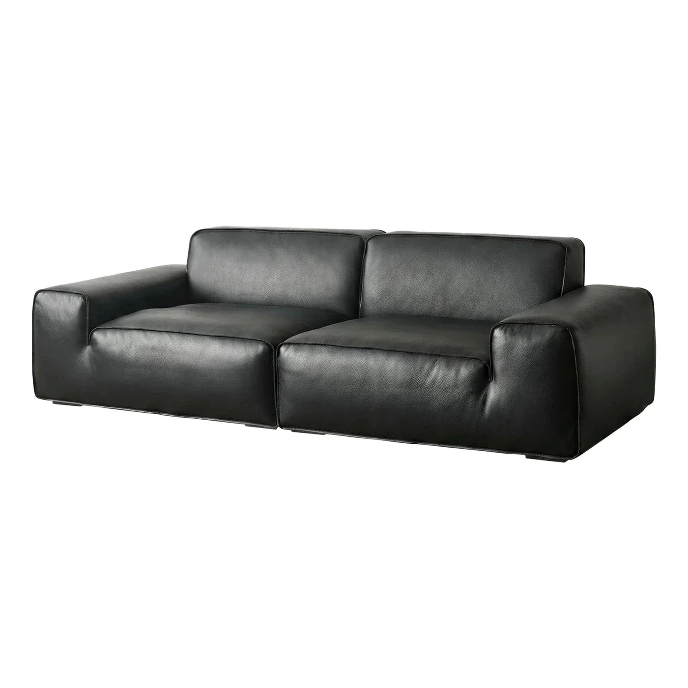 Modern Black Leather Two-Seater Sofa