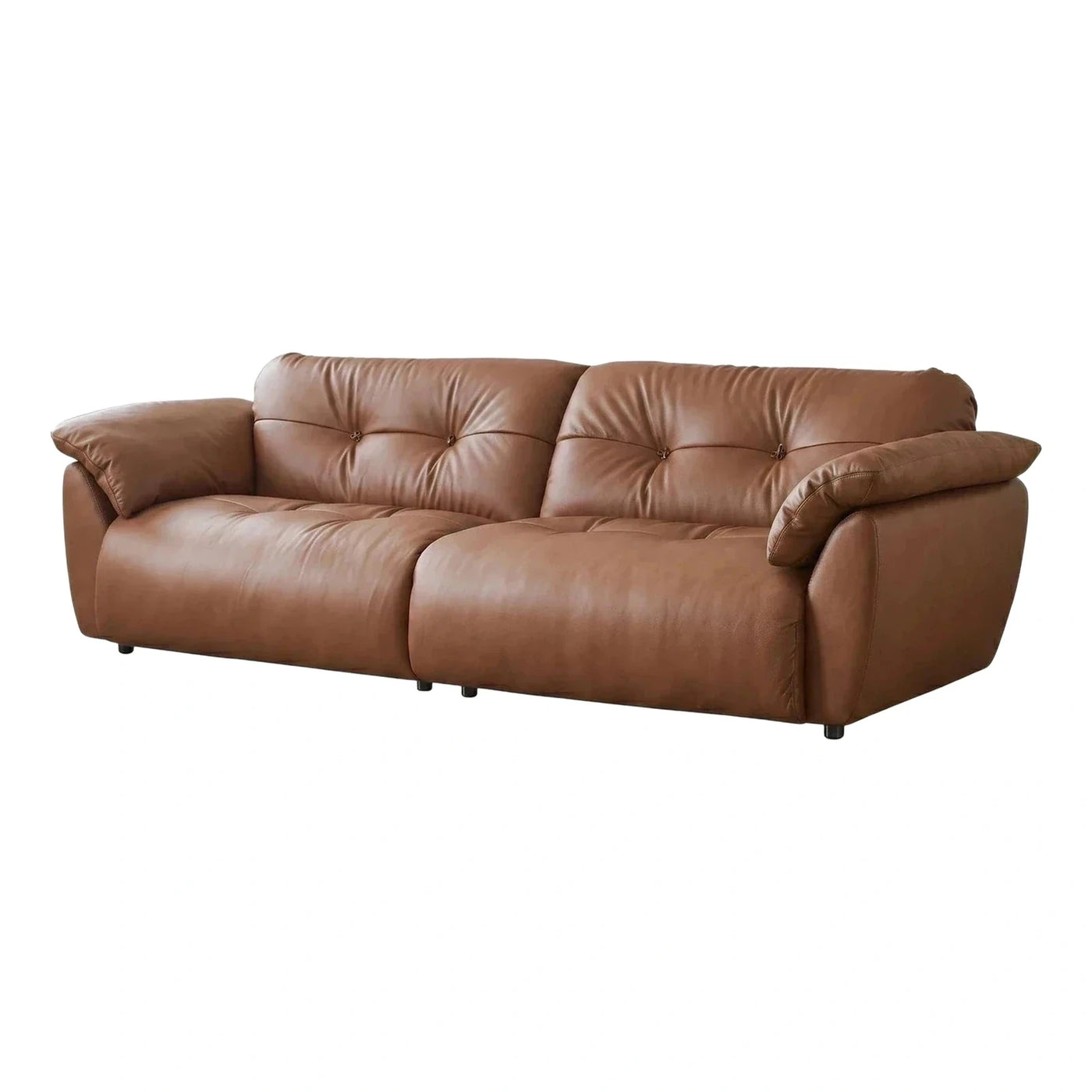 Modern Brown Leather Sofa with Tufted Back