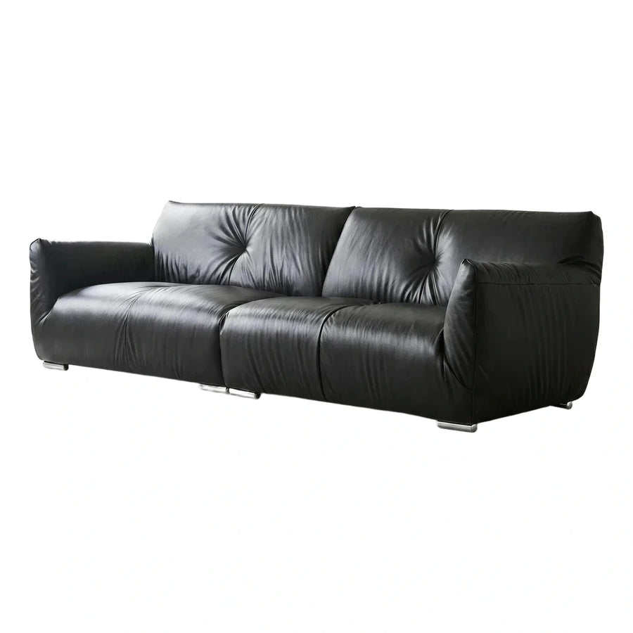 Black Leather Modern Low Profile Four-Seater Sofa